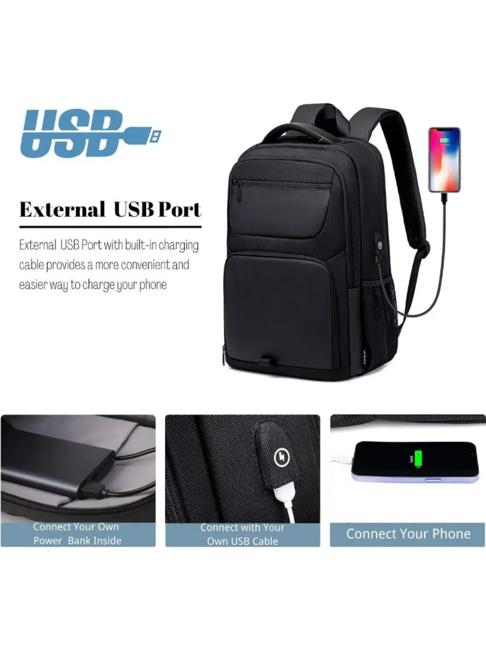 Stylish Water-Resistant Laptop Backpack with USB Port, Anti-Theft 17.3